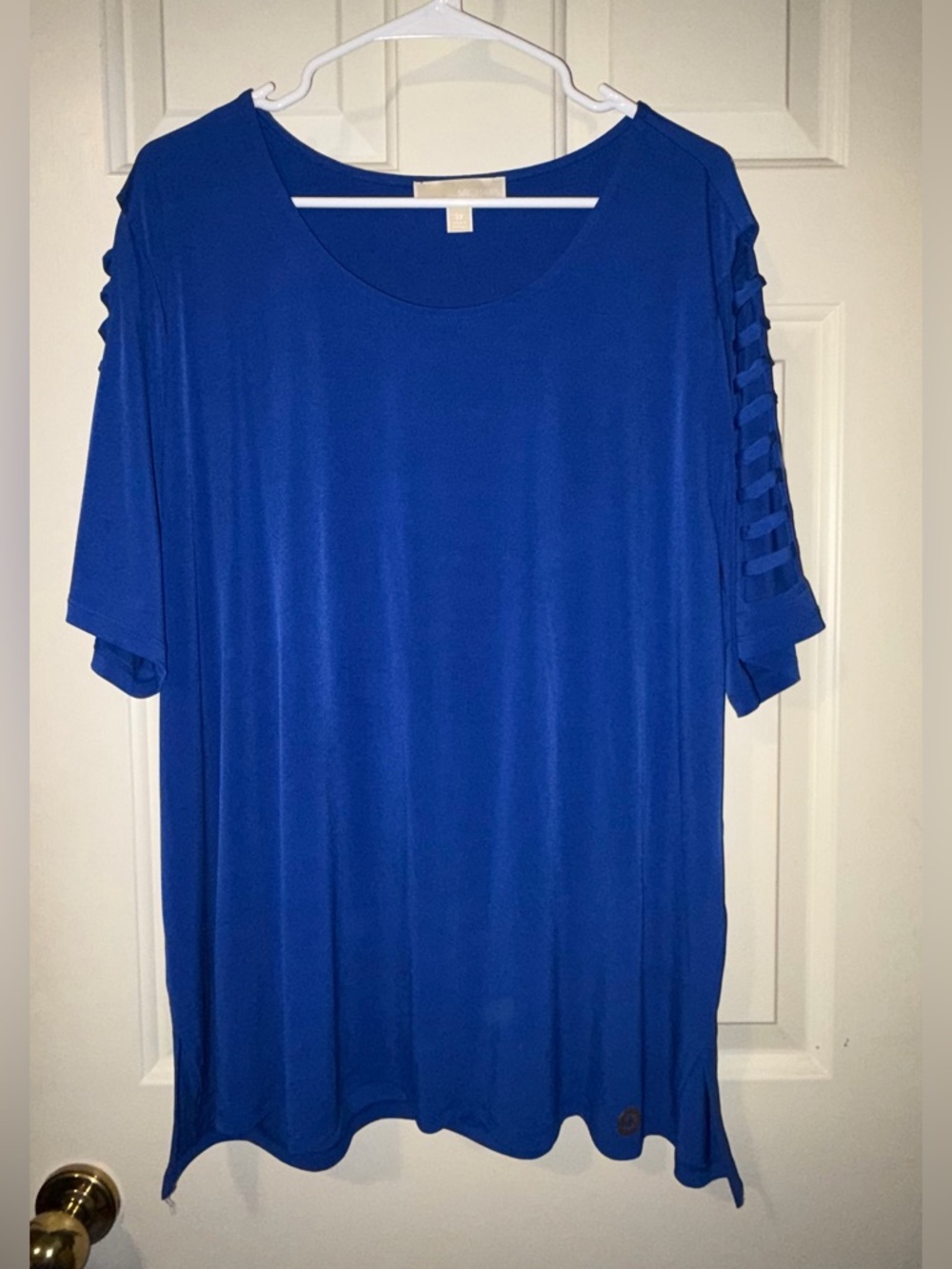 MK Royal Blue Women's Short Sleeve Top with Ladder Sleeve Detail